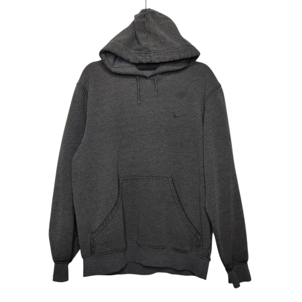 Vintage y2k Nike Swoosh Check Hoodie Gray Sweatshirt Pullover Large Distressed